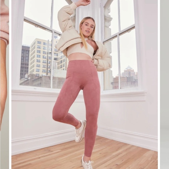 SPANX Faux Suede Leggings Rich Rose | Size Small Petite | NWT - Picture 2 of 7